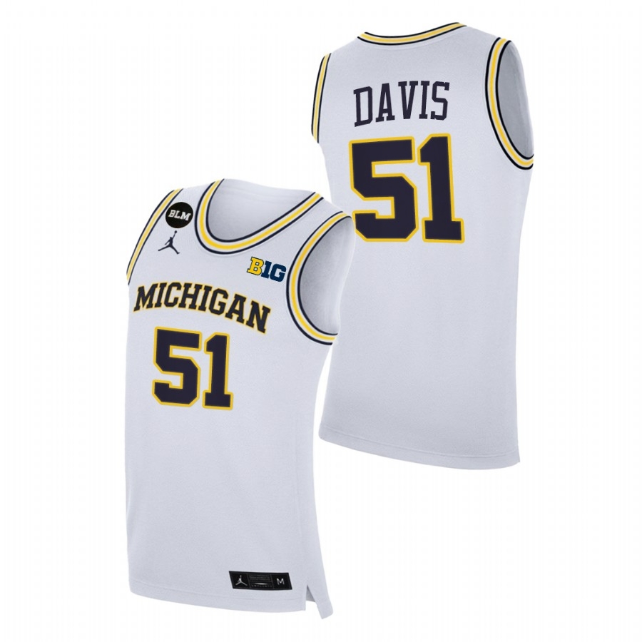 Michigan Wolverines Men's NCAA Austin Davis #51 White BLM College Basketball Jersey CBL3249NW
